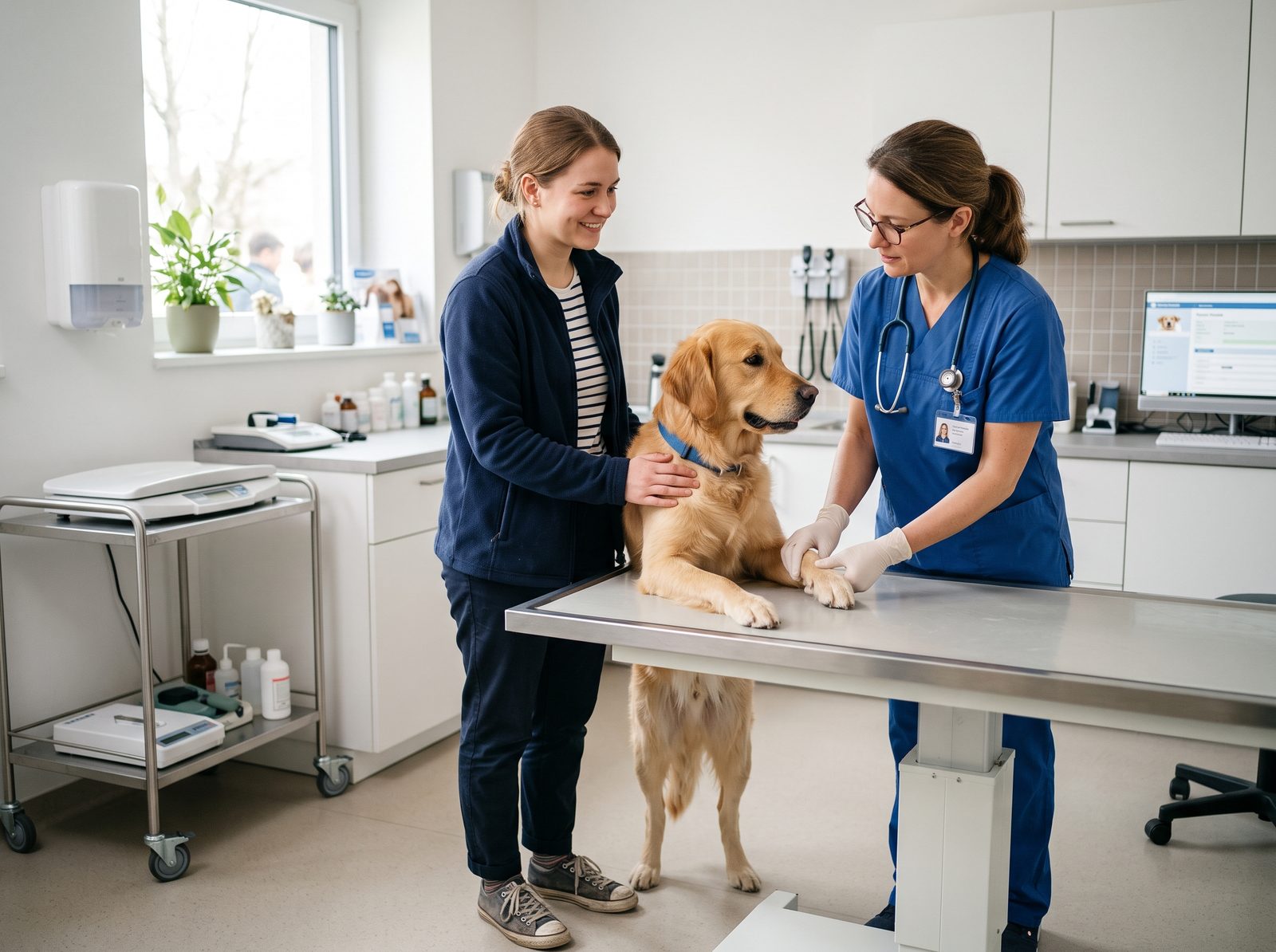 Sitter and owner reviewing a pet's care plan together